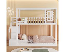 Hoogslaper Kinderbed met Glijbaan en Trap - 90 x 200 cm - Stapelbed met Bergruimte