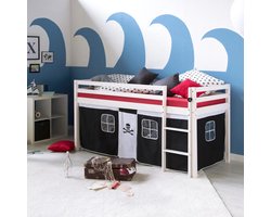 Hoogslaper Kinderbed - Piratendesign 90 x 200 cm met Ladder en Lattenbodem