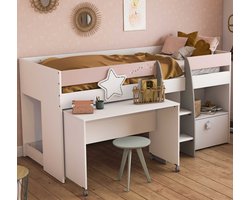 Hoogslaper met bureau 90 x 200 cm Stellar - CBA - Kinderbedden met uitvalbeveiliging - Wit - MDF; Spaanplaat - Kinderbedden met uitvalbeveiliging - Eenpersoons - Halfhoogslaper