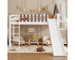 Hoogslaper met glijbaan - Bed met dak - Spelen en slapen - Compact ruimtegebruik - 90 x 200 cm