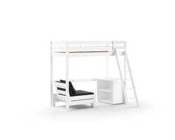 Hoogslaper Pino - 90x200cm - met boekenkast en zetelbed - Wit - Vipack - Kinderbedden met uitvalbeveiliging - Wit - Hout; MDF - Kinderbedden met uitvalbeveiliging - Eenpersoons - Hoogslaper