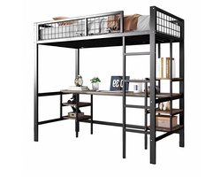 Hoogslaper Retro Valora - Luxe hoogslaper voor kinderen - 90x200 cm - Met bureau - Kinderbed - Stapelbed - Met Hoektrap, valbeveiliging en raam - Peuterbed