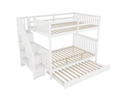 Hoogslaper – Stapelbed – Kinderbed – Eenpersoonsbed – Bed met onderschuifbed – 140x200 cm – Met trap en opbergrekken – Veiligheidsleuningen – EN747-1 gecertificeerd