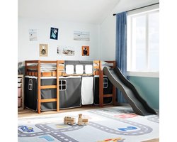 Hoogslaper Stapelbed met Glijbaan en Gordijnen voor Kinderen