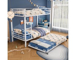 Hoogslaper - stapelbed - met uitschuifbaar bed - bovenbed met zijspijlen - wit - 90x200cm&90x190cm - zonder matras