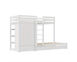 Hoogslaper – Stapelbed – Uitschuifbed – Bedbank – Bedkast – Met Ingebouwde Laden & Opbergruimte – Robuust Metalen Frame – Compact & Ruimtebesparend