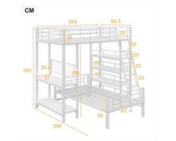 Hoogslaperbed – Stapelbed – Bed Frame – Metalen Bed – Eenpersoonsbed – 90x200 cm – Ruimtebesparend Ontwerp – Opbergruimte Onder Bed