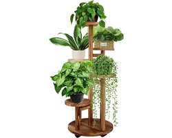 Hoogte Plantenstandaard 5 Laags voor Binnen en Buiten - Houten Hoekdisplayrek voor Planten - Meeraagse Plantenbakhouder voor Woonkamer, Balkon, Tuin en Terras