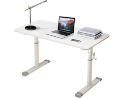 Hoogte verstelbaar bureau, handmatig instelbare sta-zittafel, robuuste computertafel voor thuiskantoor en leren, wit, 80 x 45 x 63-90 cm