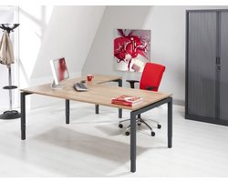 Hoogte verstelbaar hoekbureau Kubus breed 160CM diep 160CM bladkleur Licht Eiken framekleur Zwart (RAL9005) wingzijde Rechts