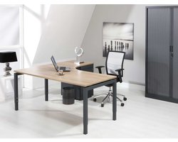 Hoogte verstelbaar wingbureau 4-poot Kubus breed 160CM diep 120CM bladkleur Licht Eiken framekleur Wit (RAL9010) wingzijde Links