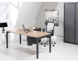 Hoogte verstelbaar wingbureau 4-poot Kubus breed 180CM diep 120CM bladkleur Licht Eiken framekleur Wit (RAL9010) wingzijde Rechts
