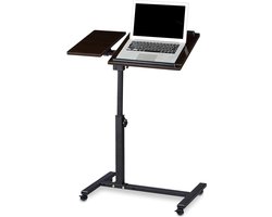 Hoogte verstelbare Laptoptafel HBT 95 x 60 x 40 cm - Notebook standaard voor linkshandigen - Bijzettafel met wielen en plank voor muis - Ebbenhout zwart