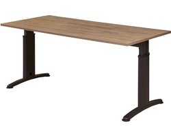 Hoogte verstelbare rechthoekige T-poot vergadertafel Work 200x100cm bladkleur Havanna framekleur Wit (RAL9010)