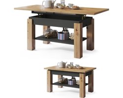 Hoogte Verstelbare Salontafel 110 x 68 cm – Lift Top Koffietafel met Plank & Uitschuifbaar Blad – Multifunctionele Woonkamertafel / Eettafel – Artisan Eiken & Antraciet – Pauwhome