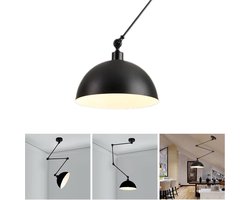 Hoogte verstelbare zwarte industriële hanglamp met draaibare arm voor keuken en slaapkamer - Eettafel verlichting met metalen lampenkap