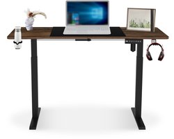 Hoogteverstelbaar Bureau – 120x60 cm – Elektrisch in 3 Hoogten Verstelbaar Tafelf – Ergonomisch, Met Geheugenfunctie, Modern Kantoor- en Gamingbureau Computertafel – Bruin