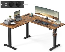 Hoogteverstelbaar Bureau - L-vormige Tafel - Comfortabel Werken - Geïntegreerde Stekkerdoos - 140 x 160 cm - Rustiek Bruin