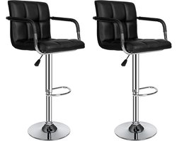 Hoogteverstelbare barkrukken met armleuningen - Set van 2 - 360° draaibaar - PU Kunstleer - Chroomkleurig - voor Bar en Keuken