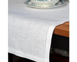 Hoogwaardige en Elegante Tafelloper Stof Loper met Zoomsteek Florence -100% Linnen Wit (43 x 270 cm) Lang Tafel Cloth Doek voor Huis Keuken Eettafel tafelloper textiel 60 x 140 cm