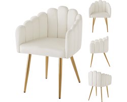 Hoogwaardige fluwelen stof (4 stuks) Eetkamerstoel, make-upstoel, gegalvaniseerde gouden ijzeren poten, eenvoudige lichtgewicht luxe stoel, unieke waaiervormige designstoel, verstelbare poten