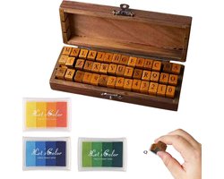 Hoogwaardige Houten Rubber Stempel Set - Compleet Alfabet Stempels met Stempelkussen voor Creatieve Projecten en Ambachten