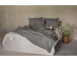 Hoogwaardige Natuurlijke Linnen Beddengoed Set met Envelopsluiting - Grijs, 135 x 200 cm, 40 x 80 cm