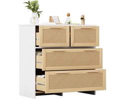 Hoogwaardige rotankast met 4 lades en massief houten handgrepen - Geschikt voor slaapkamer - woonkamer - eetkamer - gang - 80x38x80 cm