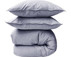 HOOMstyle Dekbedovertrek Gewassen Katoen - Chambray weving - 200x200/240cm - Tweepersoons - Denim Blauw