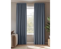 HOOMstyle Kant en Klaar gordijn met haakjes Amber - Verduisterend - Met Plooiband - 140x270cm - Blauw / Denim