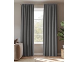 HOOMstyle Kant en Klaar gordijn met haakjes Amber - Verduisterend - Met Plooiband - 140x270cm - Donkergrijs / Antraciet