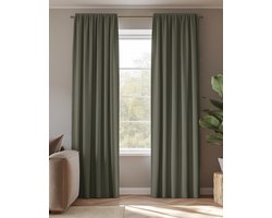HOOMstyle Kant en Klaar gordijn met haakjes Amber - Verduisterend - Met Plooiband - 140x270cm - Groen / Olijfgroen