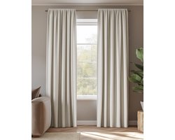 HOOMstyle Kant en Klaar gordijn met haakjes Amber - Verduisterend - Met Plooiband - 140x270cm - Off White / Beige