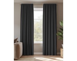 HOOMstyle Kant en Klaar gordijn met haakjes Amber - Verduisterend - Met Plooiband - 140x270cm - Zwart