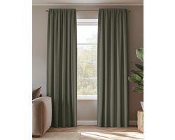 HOOMstyle kant en klaar gordijn met haakjes - Verduisterend - Met Plooiband - 140x270cm - Groen / Olijfgroen