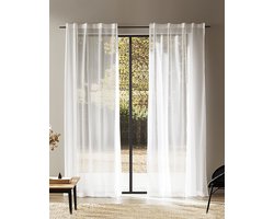 HOOMstyle kant en klaar gordijn met haakjes - Vitrage - Voile - Met plooiband - 140x270cm - Wit