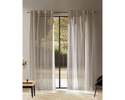 HOOMstyle kant en klaar gordijn met haakjes - Vitrage - Voile - Met plooiband - 140x270cm - Zand