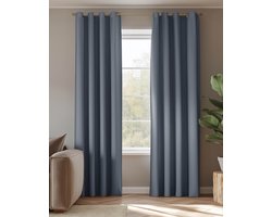HOOMstyle Kant en Klaar gordijn met ringen Amber - Verduisterend - Geschikt voor gordijnroede - 140x270cm - Blauw / Denim