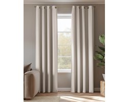 HOOMstyle Kant en Klaar gordijn met ringen Amber - Verduisterend - Geschikt voor gordijnroede - 140x270cm - Off White / Beige