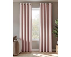 HOOMstyle Kant en Klaar gordijn met ringen Amber - Verduisterend - Geschikt voor gordijnroede - 140x270cm - Roze / Licht Roze