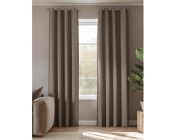 HOOMstyle Kant en Klaar gordijn met ringen Amber - Verduisterend - Geschikt voor gordijnroede - 140x270cm - Taupe / Bruin