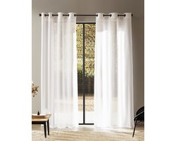 HOOMstyle kant en klaar gordijn met ringen Aura - Vitrage - Voile - Geschikt voor gordijnroede - 140x270cm – Wit