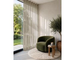 HOOMstyle kant en klaar gordijn met ringen Aura - Vitrage - Voile - Geschikt voor gordijnroede - 140x270cm - Zand / Beige