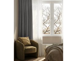 HOOMstyle Kant en klaar gordijn met ringen Luna - 100% Verduisterend - Geschikt voor gordijnroede - 140x270cm - Grijs