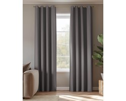 HOOMstyle kant en klaar gordijn met ringen - Verduisterend - Geschikt voor gordijnroede - 140x270cm - Donkergrijs / Antraciet