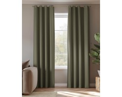 HOOMstyle kant en klaar gordijn met ringen - Verduisterend - Geschikt voor gordijnroede - 140x270cm - Groen / Olijf