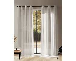 HOOMstyle kant en klaar gordijn met ringen - Vitrage - Voile - Geschikt voor gordijnroede - 140x270cm - Zand