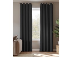 HOOMstyle Kant en Klaar Gordijn - Verduisterend - Met Ringen - 140x270cm - Zwart