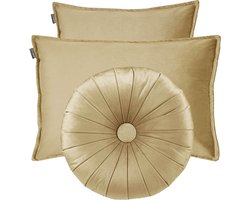 HOOMstyle Kiki Kussen - Sierkussenset 3 stuks - Fluweel - Effen - Haver / Goud