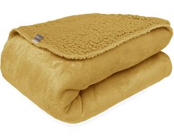 HOOMstyle Lotus Plaid - Superzacht fleece deken - Teddy dubbeldik - Bedsprei - 130 x 170 cm - Geel / Oker